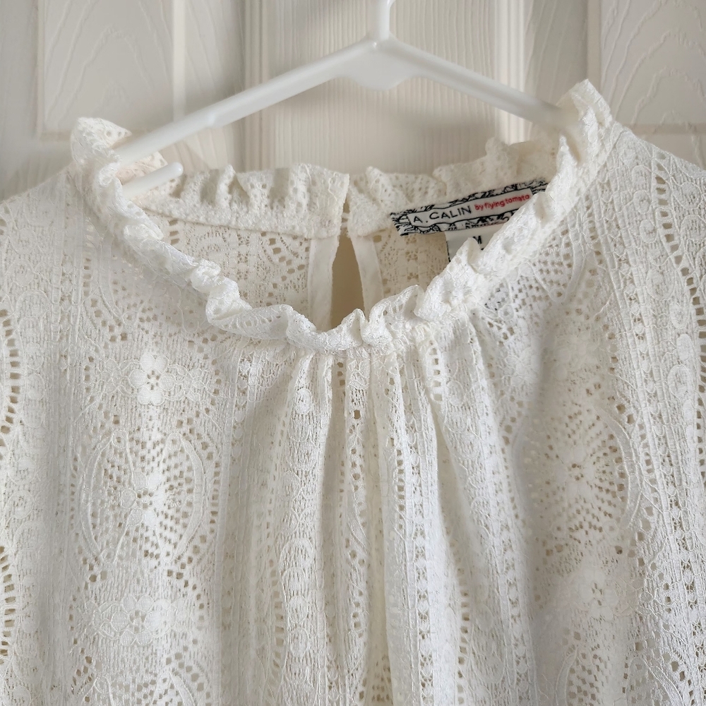 Victorian Romantic Long Sleeve Lace Blouse Balloon‎ Sleeves Size Medium - Picture 3 of 7